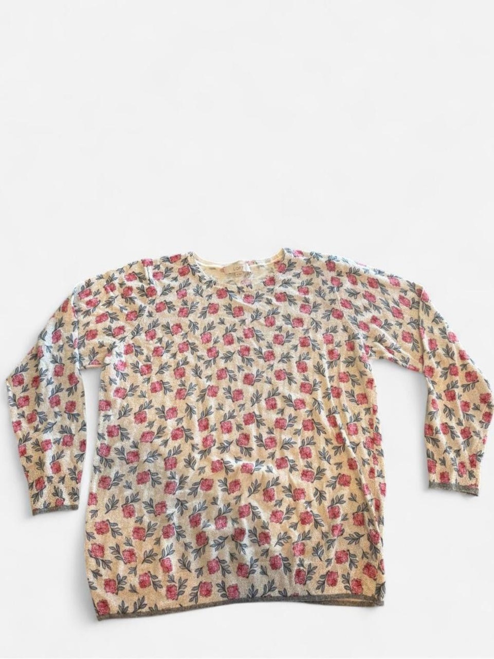LOFT Sweater crewneck with Pink Roses women’s XL